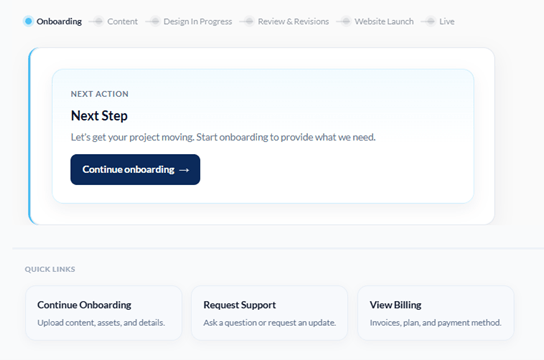 Onboarding Dashboard Section